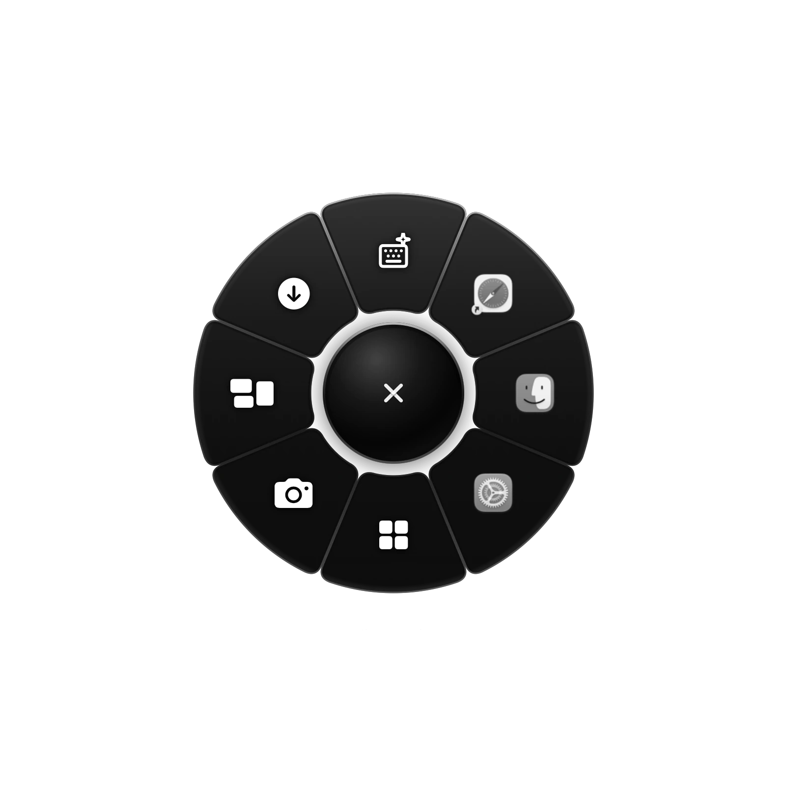 The Qark radial menu for Mac, a ring of actions around the pointer